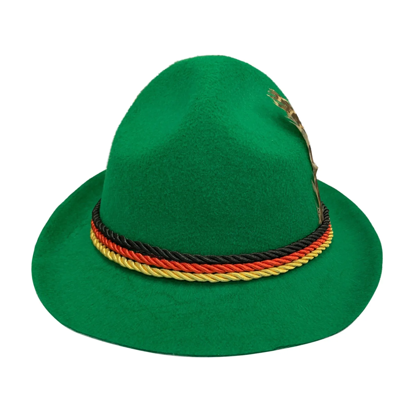 Vintage German Oktoberfest Green Fedora Traditional Wool Felt Costume Vintage Feather Wide Brim Jazzs Hats Novelty Fancy Cap