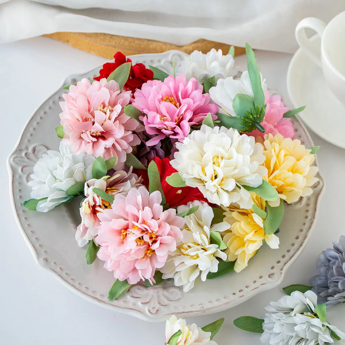 10pcs Artificial Flower Silk chrysanthemum Christmas Wedding Bridal Bouquet Wreath Home Garden arch Festival Decoration DIY gift