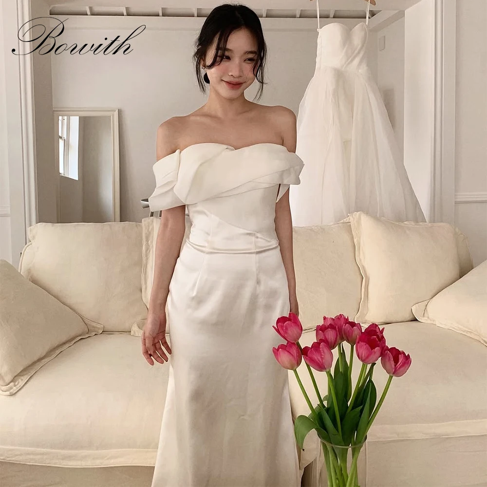 

Bowith Elegant Off the Shoulder Korean Wedding Dresses 2025 Customized Bridal Gown Floor-Length Satin Reception Dresses