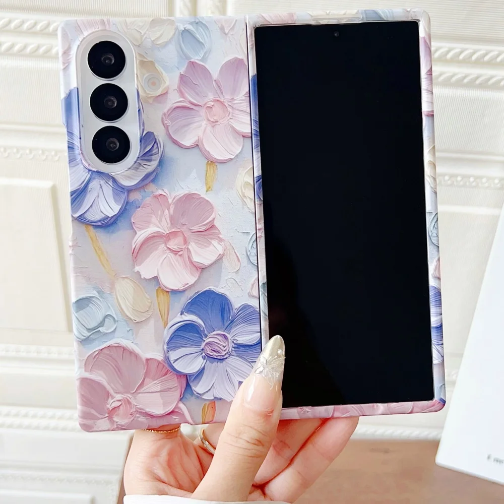 

Retro Oil Painting Phone Case For Samsung Galaxy Fold 7 Luxury Flower Print Bumper Ultra Thin Matte Hard Cover Artistic Decor