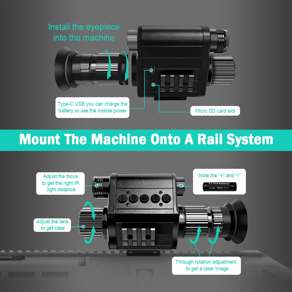 رؤية بندقية للرؤية الليلية للصيد في الهواء الطلق، كاميرا 1920*1080 مع تكبير 5x، شاشة 1.2 بوصة مرت اختبار قطرة 1.8 متر