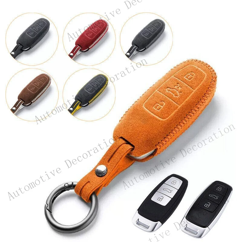 Z+ Suede Leather Car Key Fob Case Cover For Audi S3 S6 A3 A6 A7 A8 S8 Q8 RS6 E-Tron
