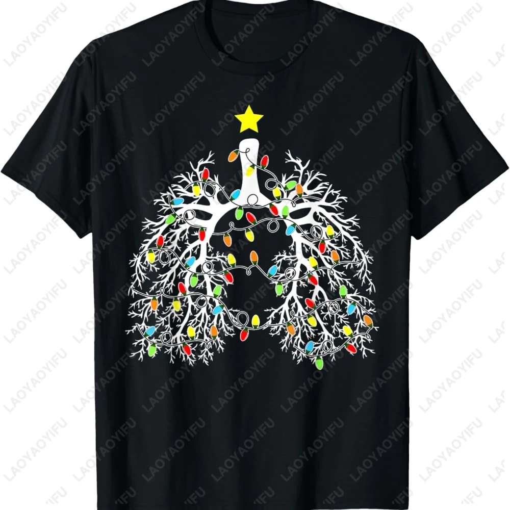 

Respiratory Therapist Lung Christmas Lights Graphic T Shirts for Women Men Clothing Pulmonologist Casual Fashion Tops Gift