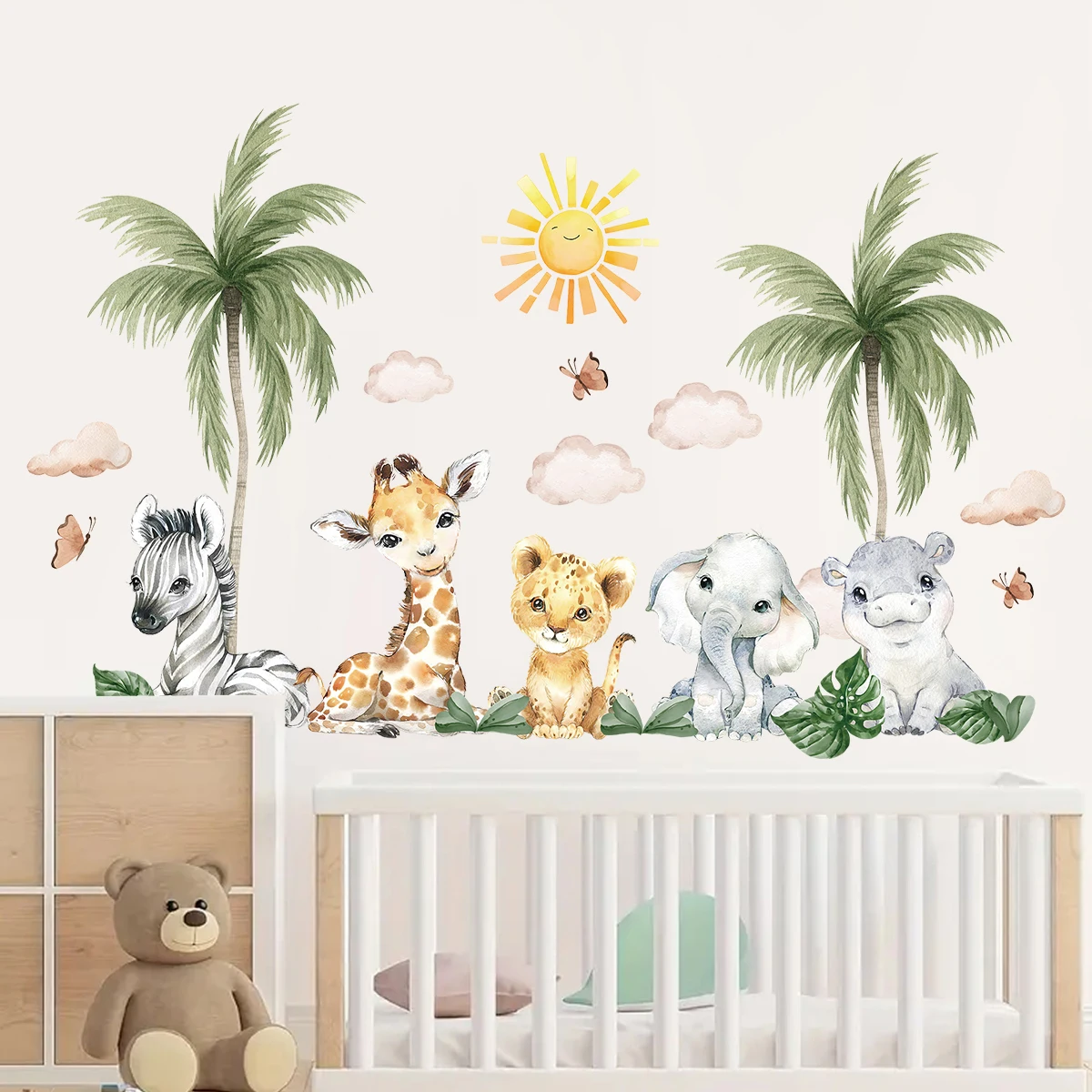 2Pcs Lion Elephant Giraffe Wall Sticker for Children Room Bedroom Wall Decoraiton Kids Room Decor for Living Room Wall Decals