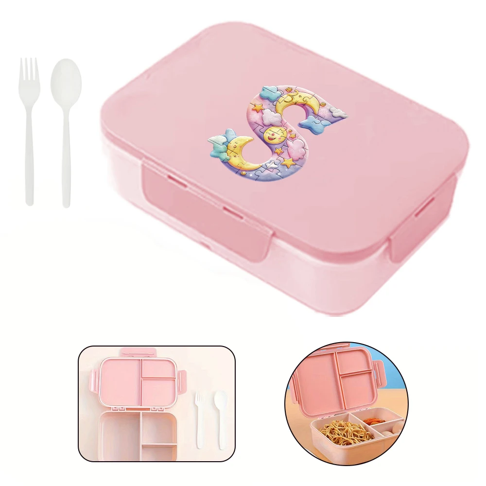 Durable Bento Case Portable With Lid Lunch Box Dustproof Leak Proof Saw Puzzle Initial Name 26 Letters Pattern