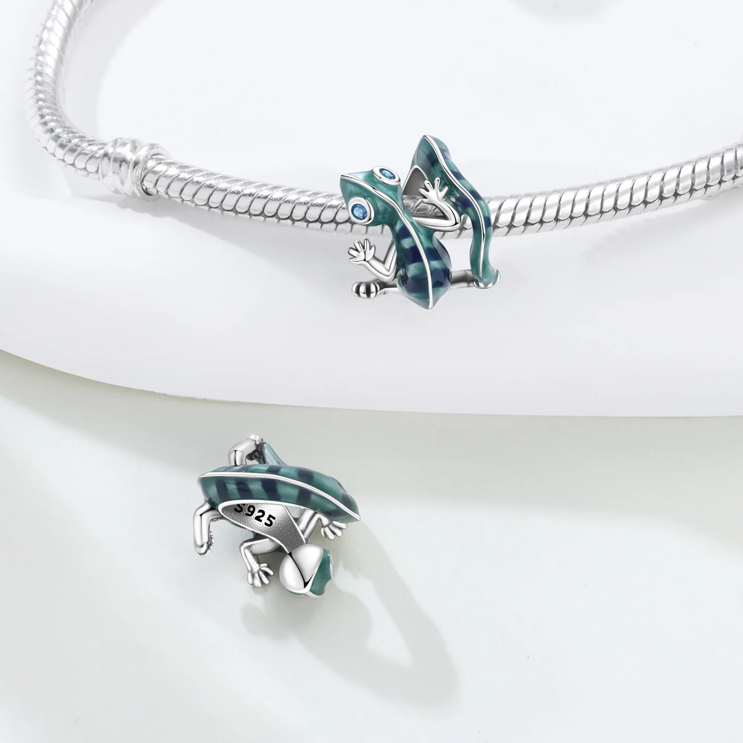 

PANPOKI 925 Sterling Silver Blue Green Chameleon Animal Beads Original Pendants Bracelet Charm Jewelry Party DIY Trendy Gifts