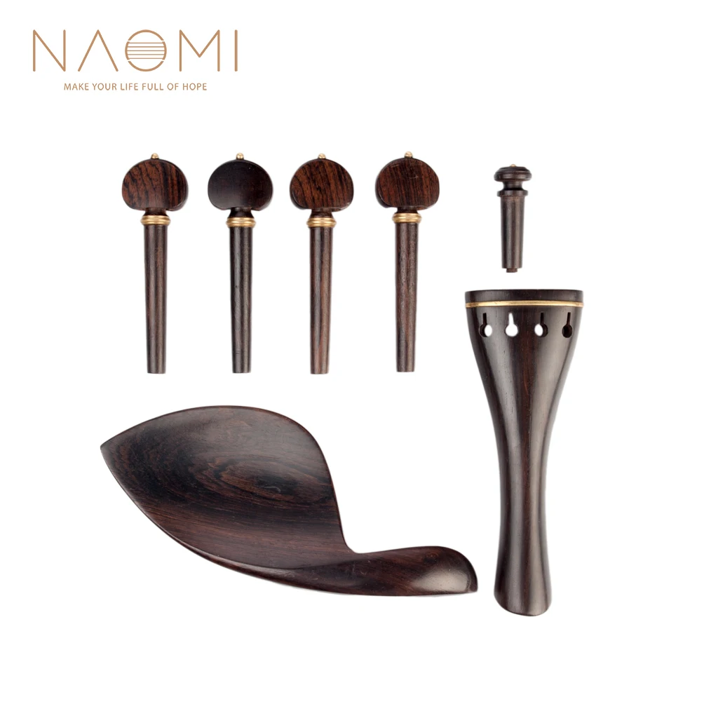 NAOMI Hill Style 4/4 Ebony Violin Parts Tailpiece +Turning Pegs+Endpin+Chinrest Ebony Wood Violin Accessories For 4/4 Violin SET