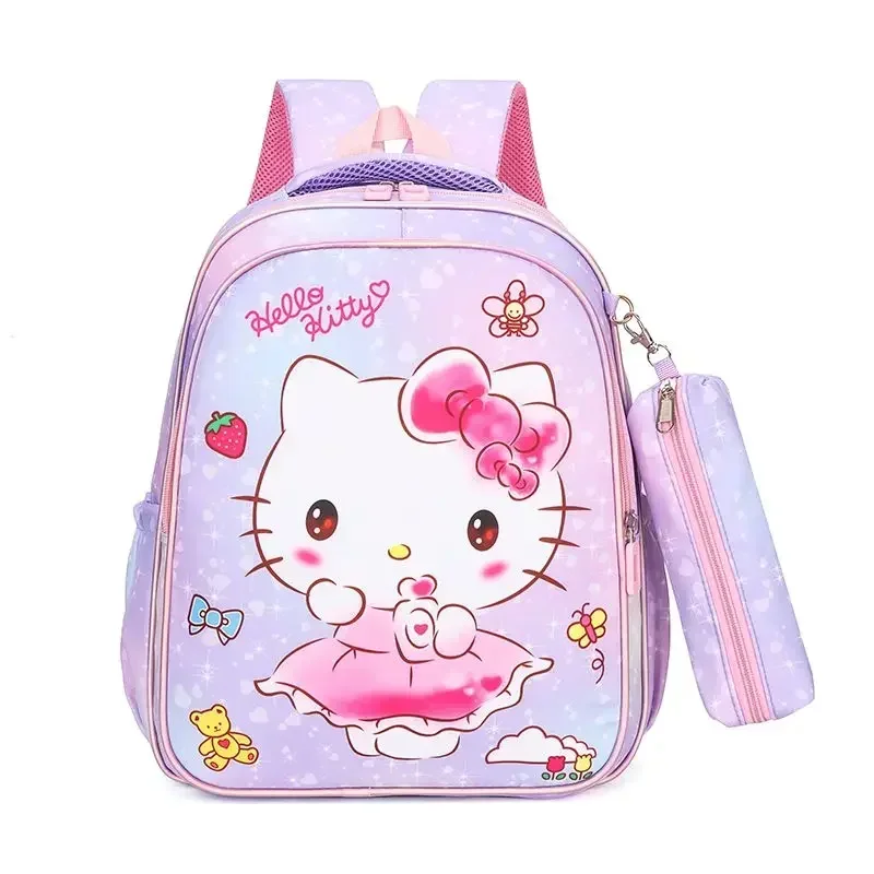 MINISO Hello Kitty Pink School Bag for Kindergarten Student Girls Kuromi New Grade 1-3 Cute Cartoon Light Weight Kids Backpack