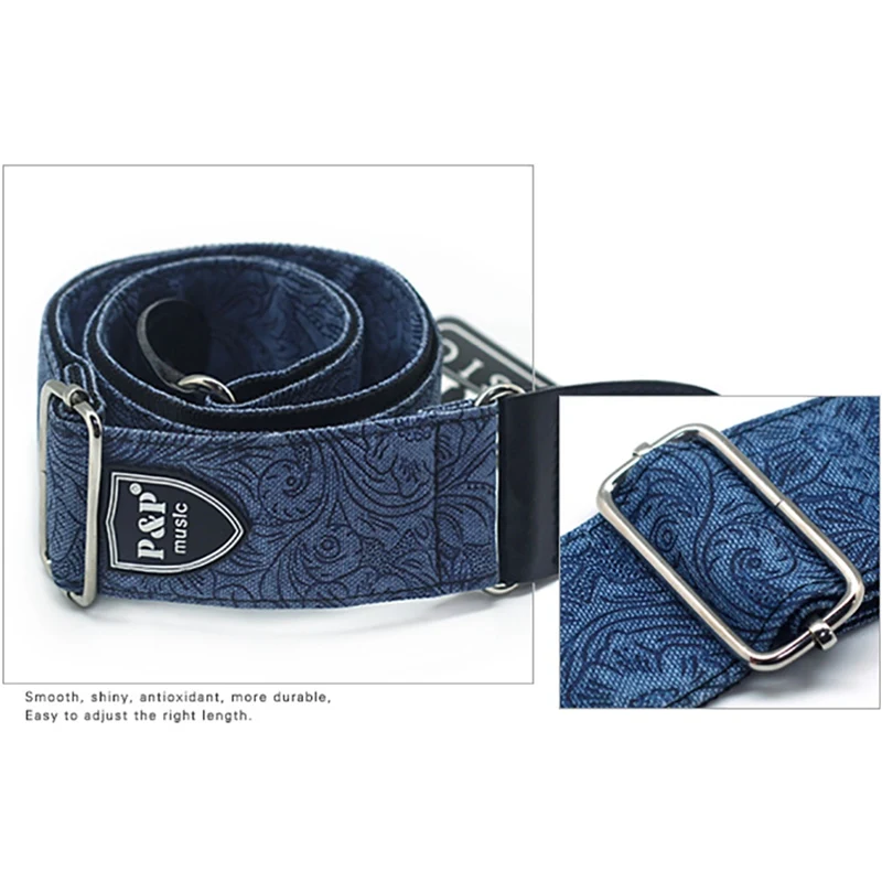 Men Women Fashion Guitar Shoulder Strap Universal Vintage Adjustable Denim Cotton Belt For Acoustic Electric Bass Guitars