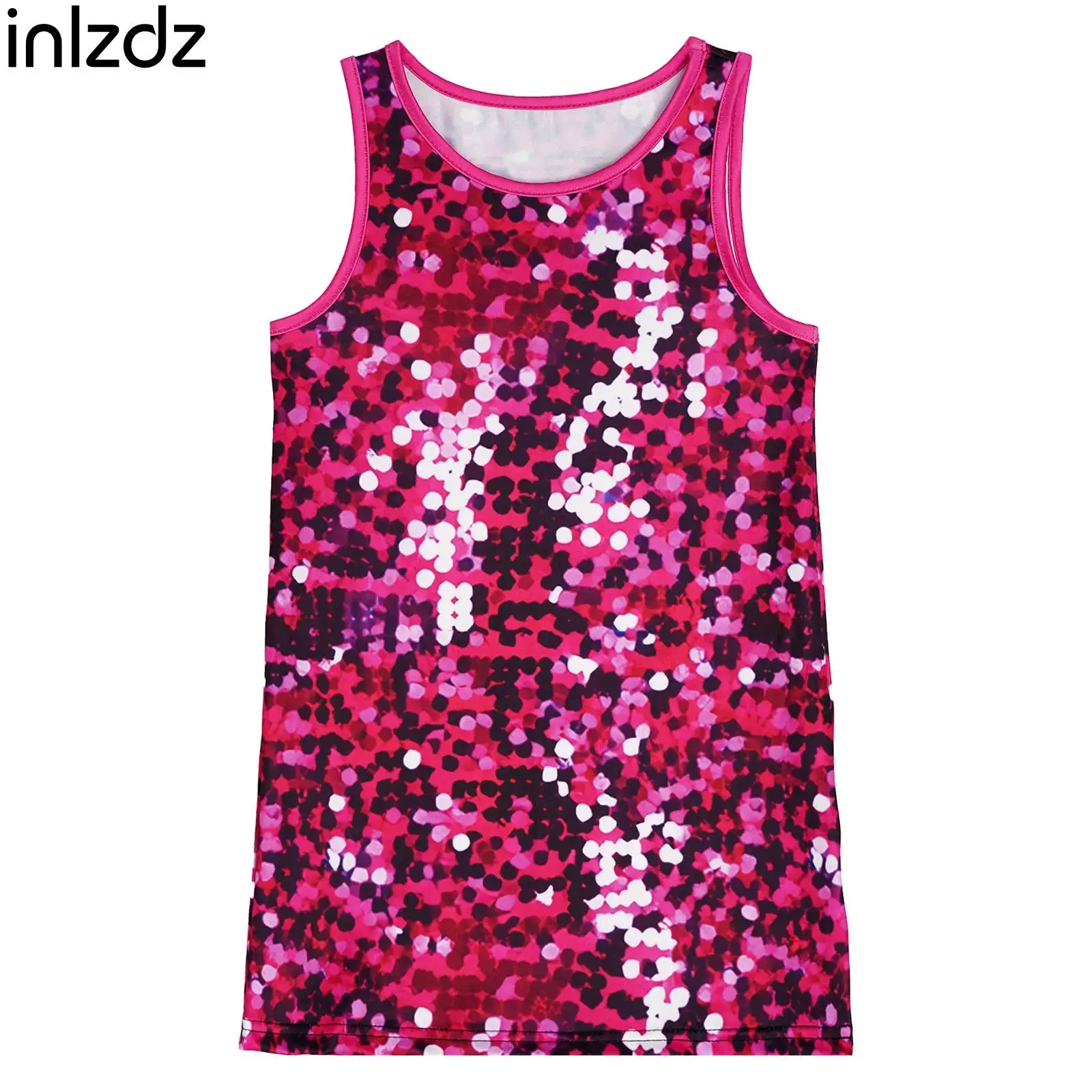 

Kids Girls Sleeveless Sequin-printed Dress New Fashion Sundress Streetwear for Jazz Dance Stage Performance Disco Raves Party