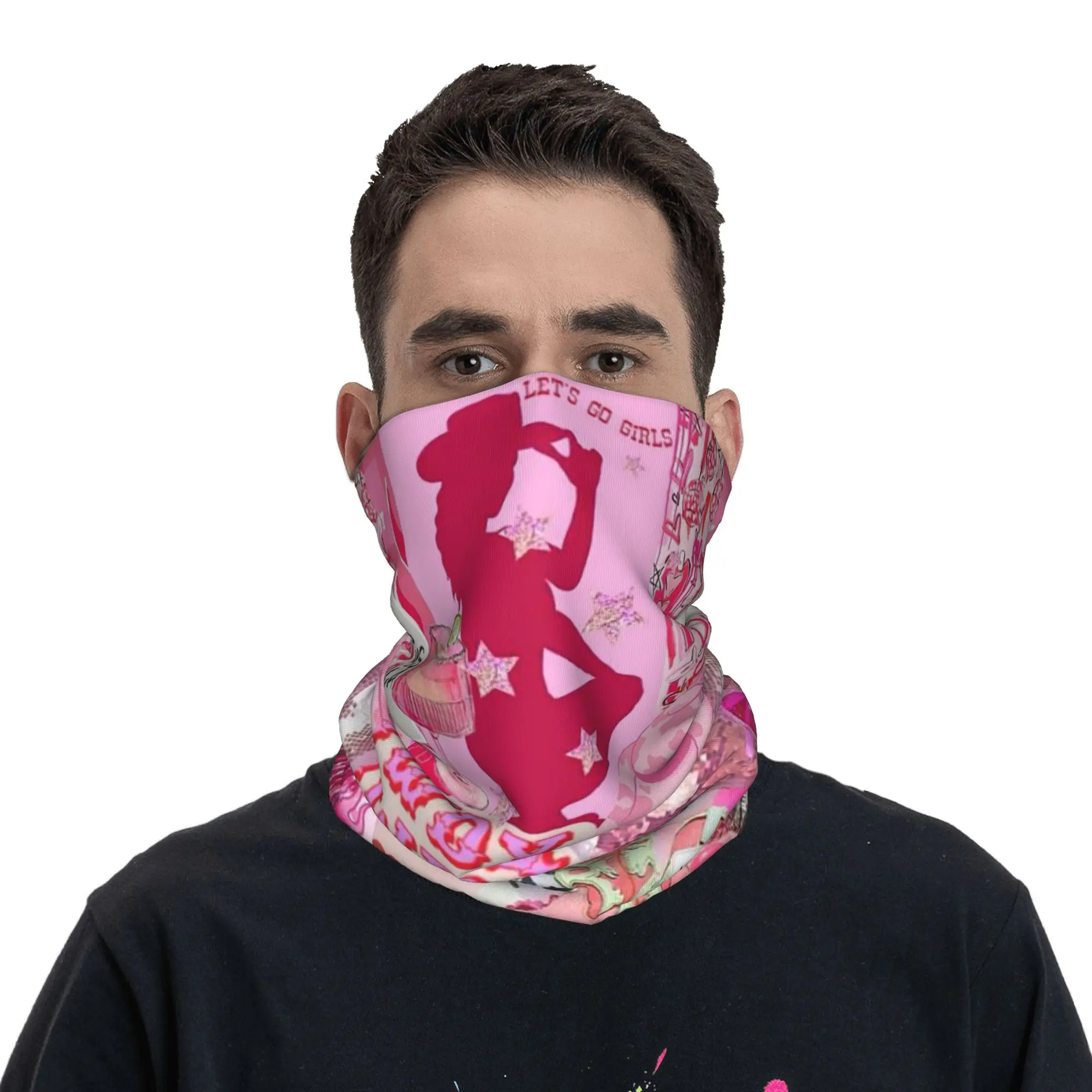 

Pink Preppy Stars Cowgirl Bandana Neck Gaiter Printed Wrap Scarf Cycling Scarf Riding Unisex Adult Washable