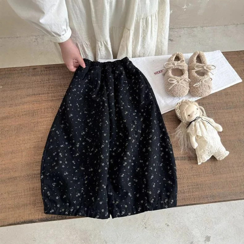 

Весенне-осенние повседневные брюки для девочек, детские зарубежные детские модные широкие брюки с цветочным принтом, модные