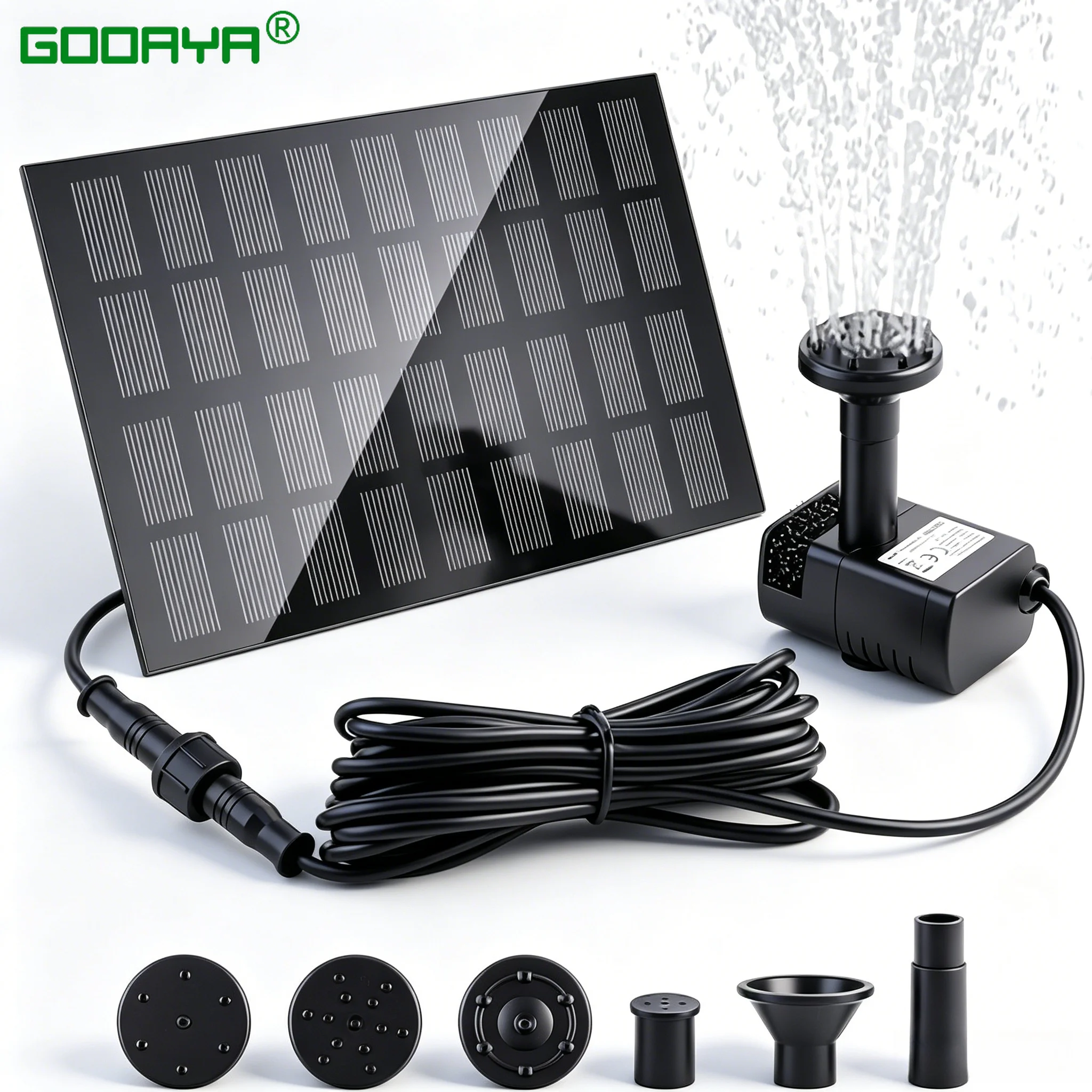 

Solar Power Fountain Pump for Bird Baths Summer Solar Panel with 3m Long Cable and 8 Nozzle Attachments Garden Fountain 11CM