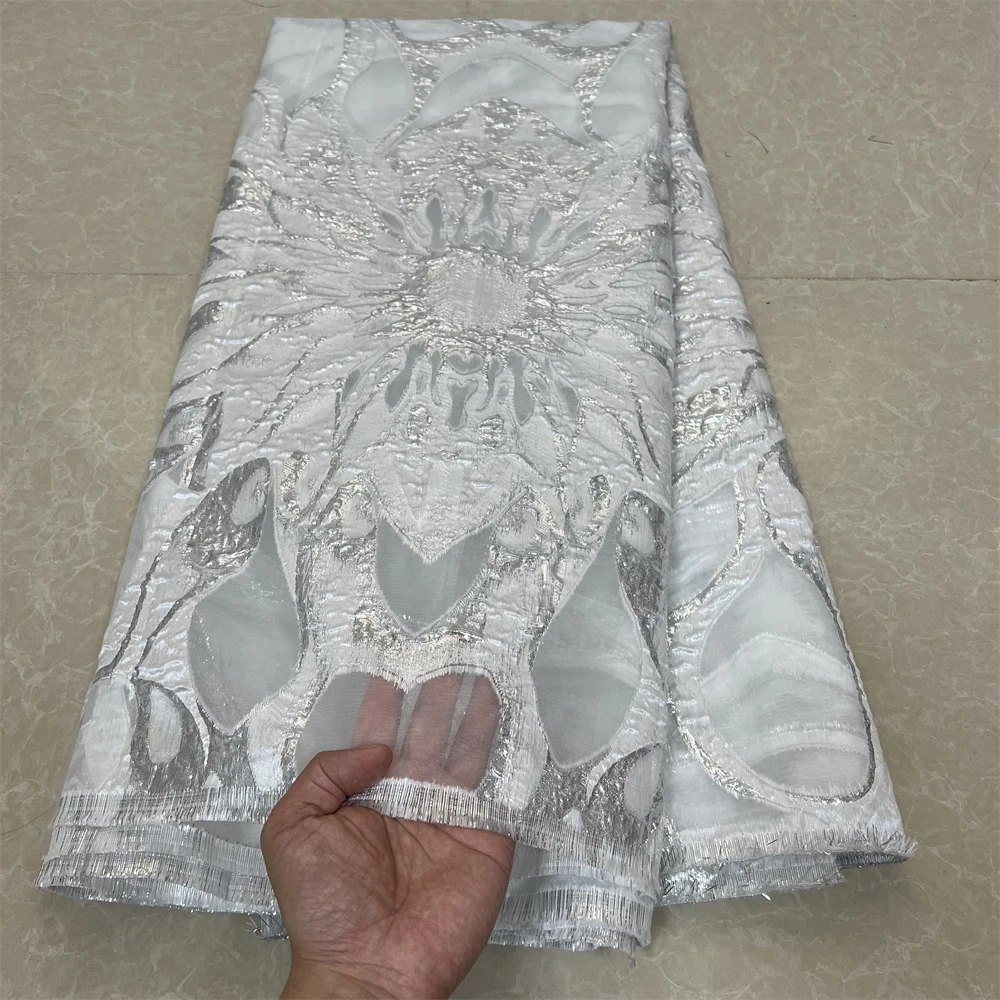 قماش دانتيل جاكار نيجيري أفريقي مطرز، تطريز، 2025، فساتين سهرة، تول، كربون، قماش لكل متر، جودة عالية، 5 ياردات #3