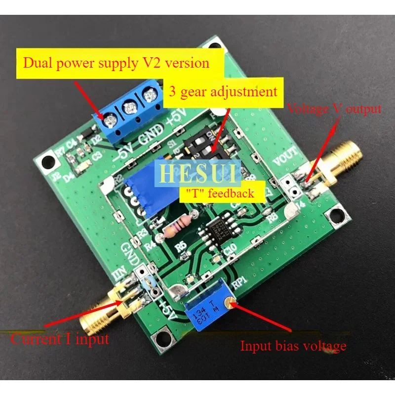 

TLC2201 TIA Модуль измерения слабого тока с перекрестным сопротивлением IV Преобразование предусилителя с двойным источником питания