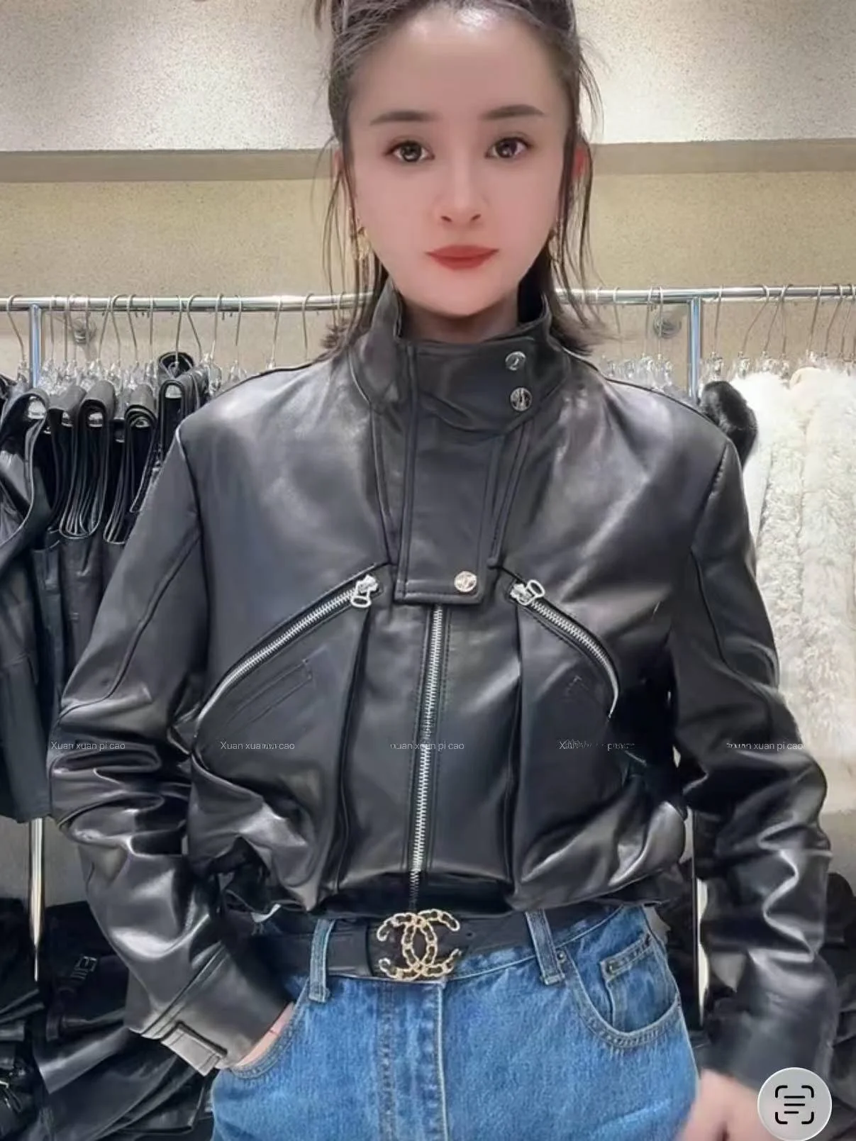 

Ning 2025 New Sle Women's Leather Jaet Genuine eepskin Long Sve Zipper Closure Luxury Feel Small Size Friendly