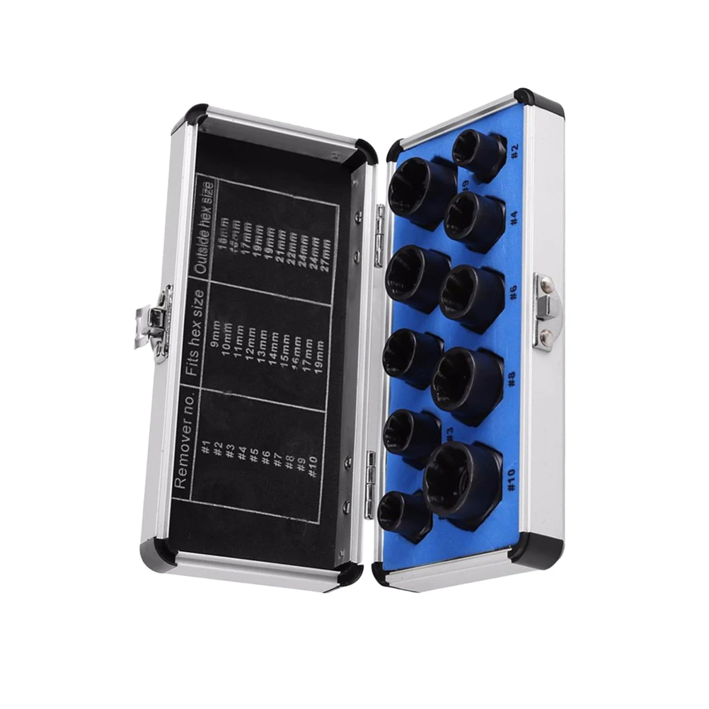 

10 pcs Damaged Nut Extractor Set Metal Anti Rust Stripped Screw Remover Broken Head Rusted Nuts Bolts Hand Tools