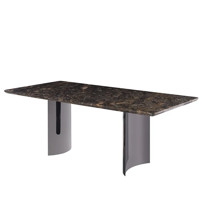 

Modern light luxury marble dining table stainless steel feet, rectangular family dining table