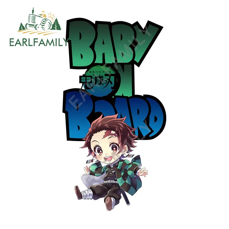 EARLFAMILY 13cm X 7cm Car Sticker Anime Kamado Tanjirou Baby on Board Waterproof Decal Campervan Graffiti Vinyl RV JDM