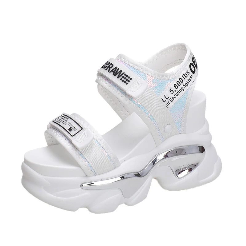 

2024 New Summer High Platform Women Sandals Buckle Wedges Bling Shoes Fashion Outside Chunky Sandals Beach Casual Slides Woman
