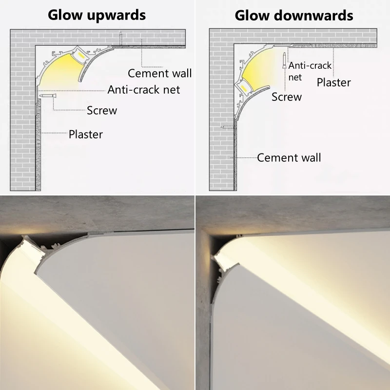سقف مجاني LED الألومنيوم الشخصي غير مرئية بدون إطار قناة الجبس العلوي خط الزاوية مصباح الخصر الجدار غسالة الخلفية الخفيفة