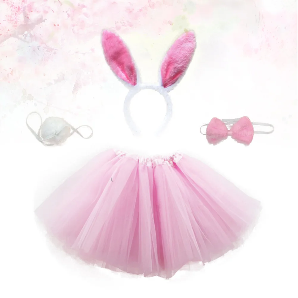 

Kids Gauze Skirt Girls Performance Costume Rabbit Hair Tie Tail for Easter (Pink, Free Size, Suitable for 3-8 Years Old)