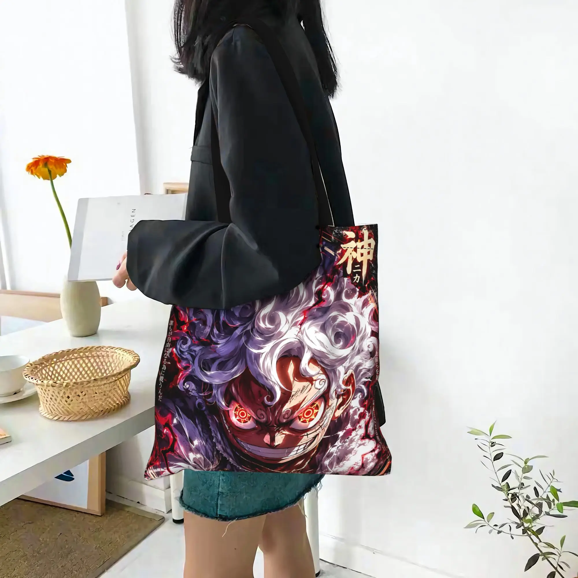 Customized One Piece Anime LUFFY Women's Bag Shopping Bag Reusable Double Sided Canvas Tote Bag Shoulder Shonen anime Handbag