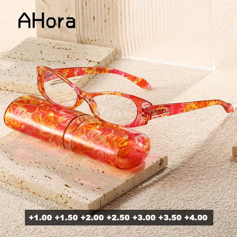 

Ahora Portable Floral Reading Presbyopia Glasses Frame With Case Women Vintage Fashion Eyeglasses 0 +1.0+1.5+2.0+2.5+3.0+3.5+4.0