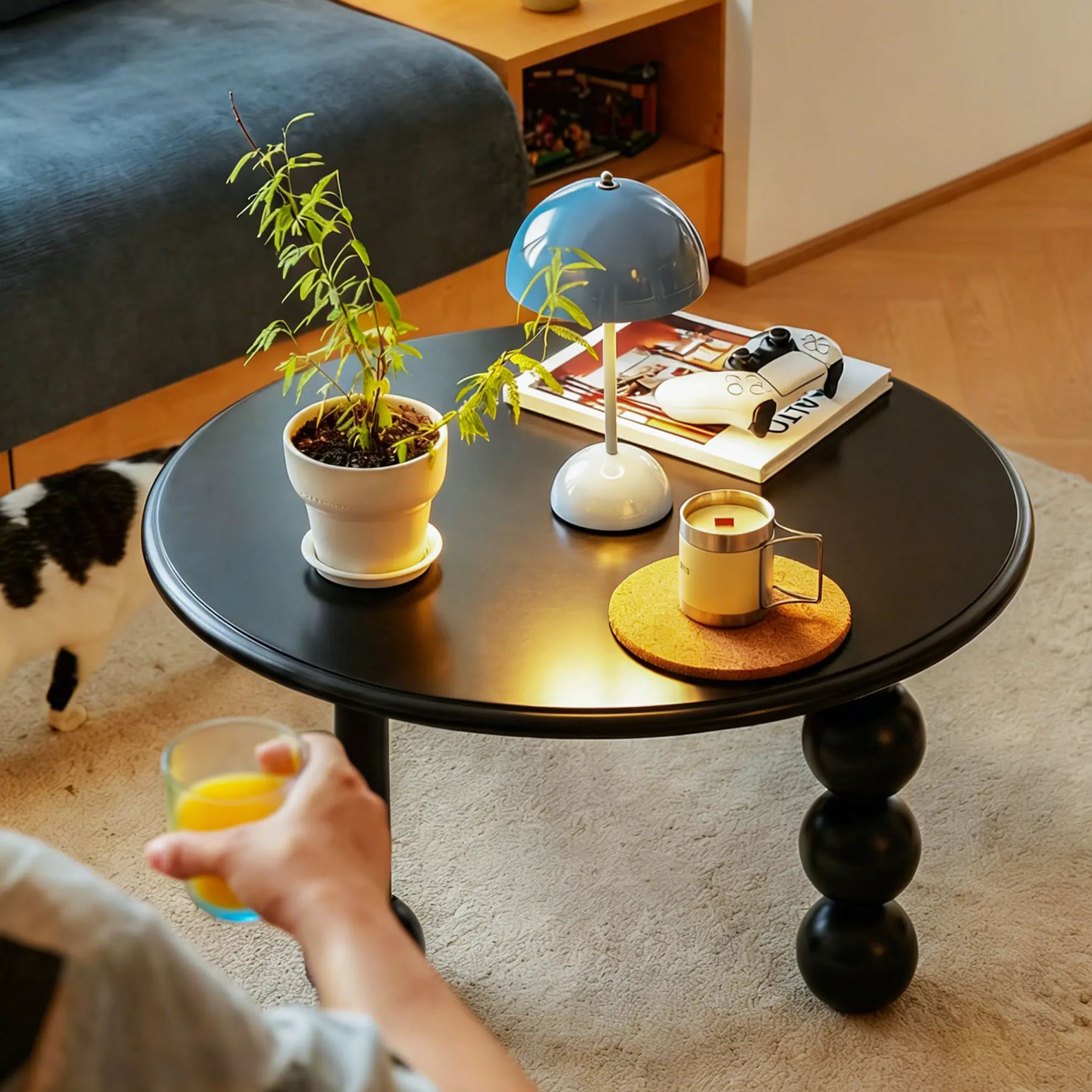 ✓x-French-style Retro Wabi-Sabi Style Solid Wood Black Coffee Table Home Furniture for Small Living Room Minimalist*