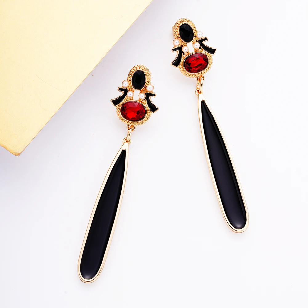 Black Pendant Earring Natural Marine Stone Geometric Statement Cluster Bohemian Tassel Stud Women Gift Free Shipping