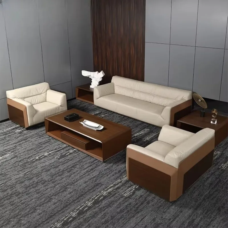 Light Luxury Design Executive Office Furniture White Leather Ergonomic Couch Office Sofa Set Furniture for Office Building