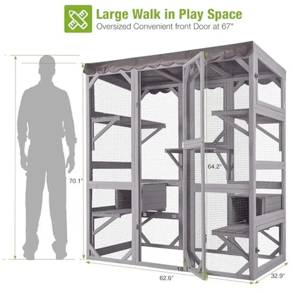 Caja para gatos al aire libre, plataforma de escalada grande, casa de descanso, puerta abierta, estructura robusta, ¡perfecta la hora de juego al aire libre de su gato!