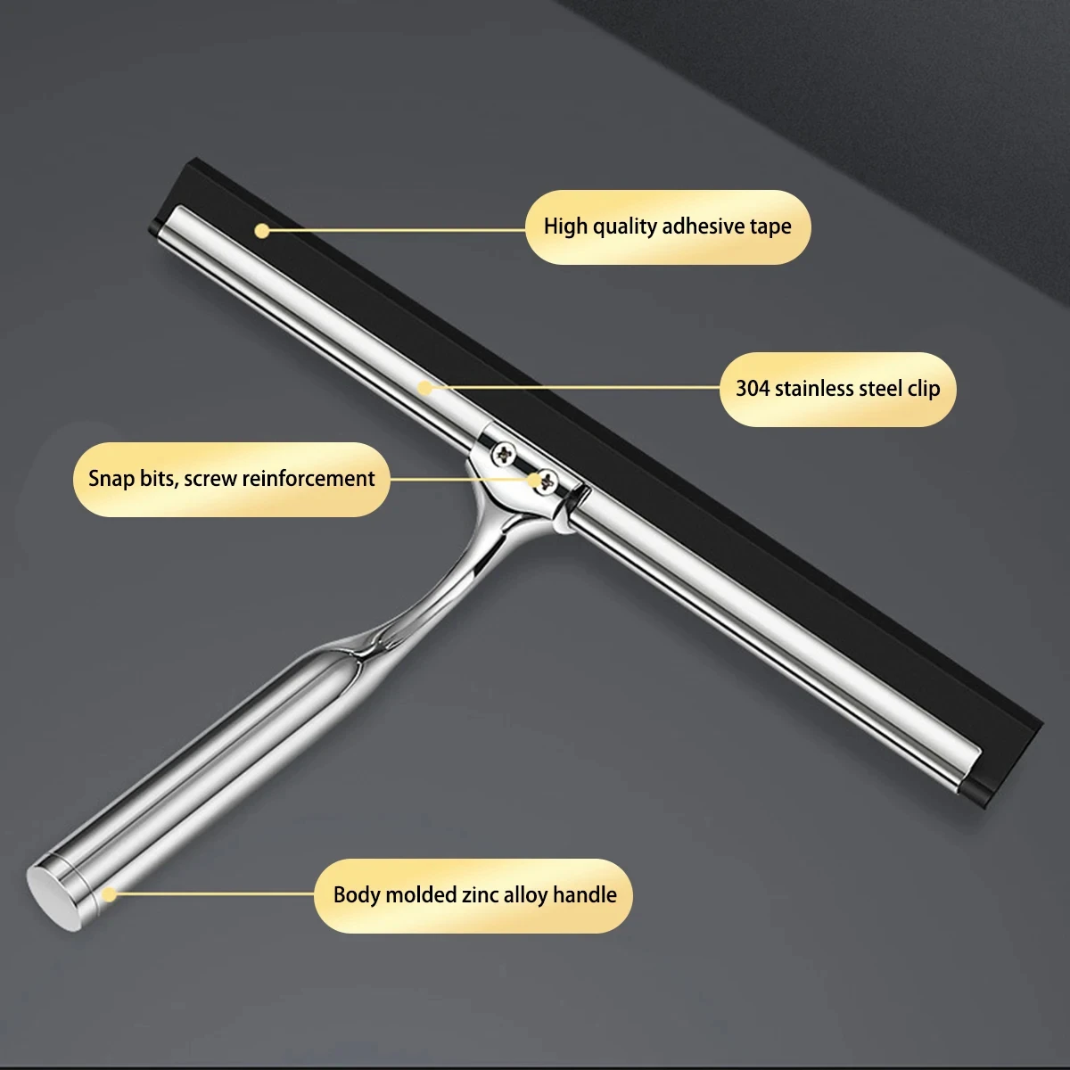 New Silicone Scrape Table Squeegee with Hook Stainless Steel Shower Squeegee Windshield Glass Door Window Bathroom Washing Tool