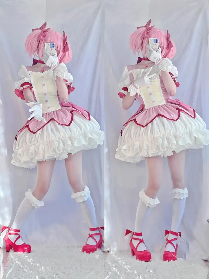 

Унисекс аниме Cos Puella Magi Madoka Magica Kaname Madoka Косплей искусственная кожа наборы униформы костюмы