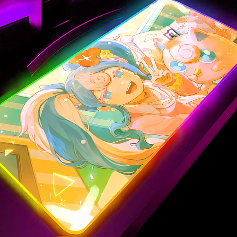

Kawaii RGB Backlight Mouse Pad Gamer Large LED Computer Mousepad Pokemon Jigglypuff Carpet Gaming Accessories Keyboard Desk Mat