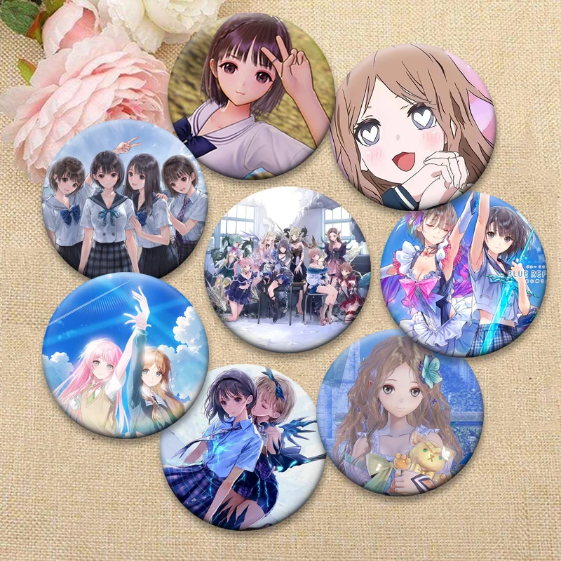 Anime Blue Reflection Brooches on Bag Decor Hinako Shirai,Yuzuki Shijou,Raimu Shijou Cartoon Badge Round Pins Jewelry Accessorie