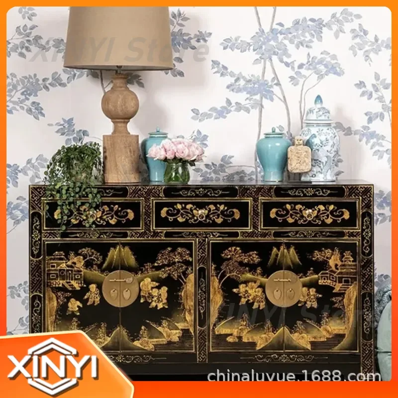Solid Wood Painted Shoe Cabinet for Home Door Living Room Retro Floor Storage Cabinet with Partition for Organizing Shoes and