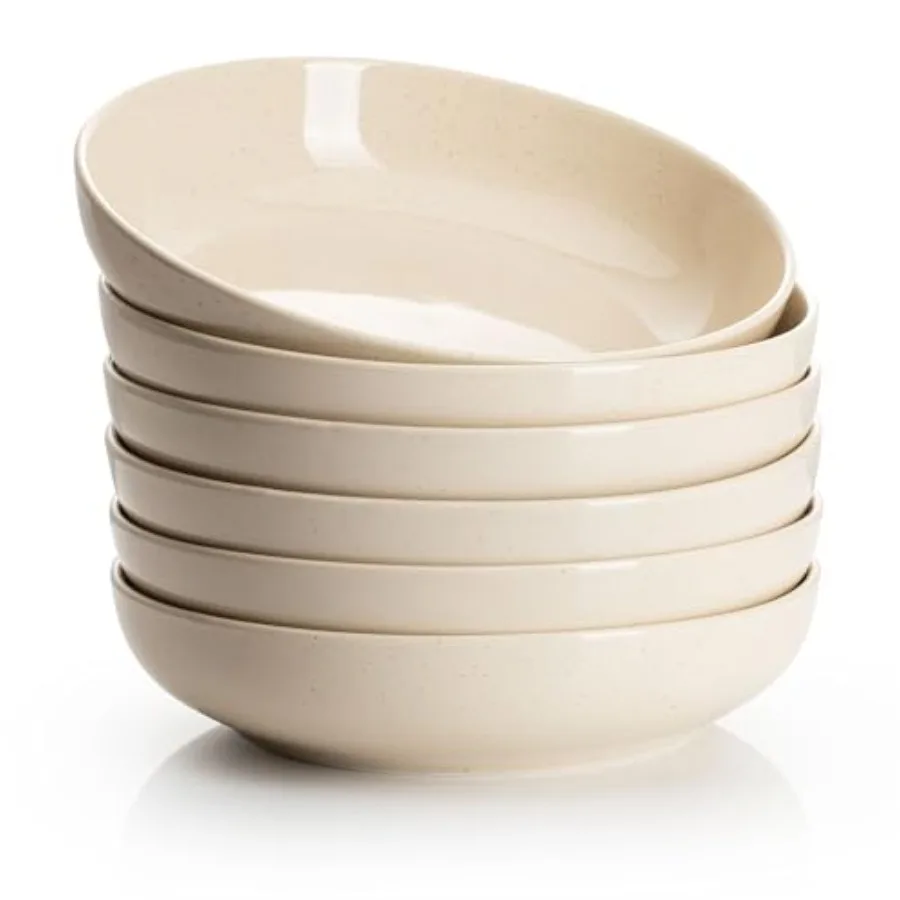 

Набор из 6 салатников объемом 30 унций (8,4 дюйма), фарфоровые тарелки для пасты - пригодны для использования в микроволновой печи и посудомоечной машине, бежевый цвет