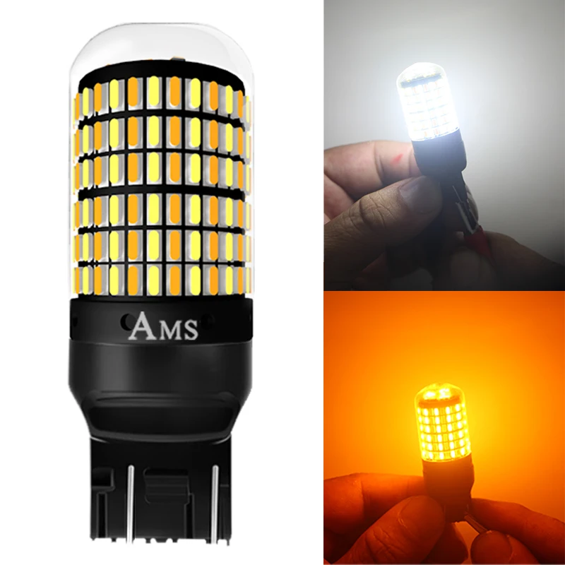 50PCS Signal Lamp P21w Led 7443 3157 Bulb 168smd Canbus brake light 1157 Led Bay15d P21/5w white amber dual color Light 12V