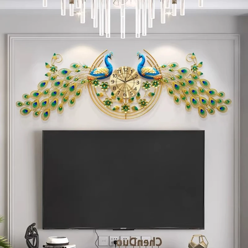 Relojes de Pared con Diseño de Pavo Real, Arte Metálico de Pared, Reloj de Pared de Lujo con Diseño Xenomorfo, Reloj de Pared Moderno de Dibujos Animados, Adornos Decorativos para el Hogar