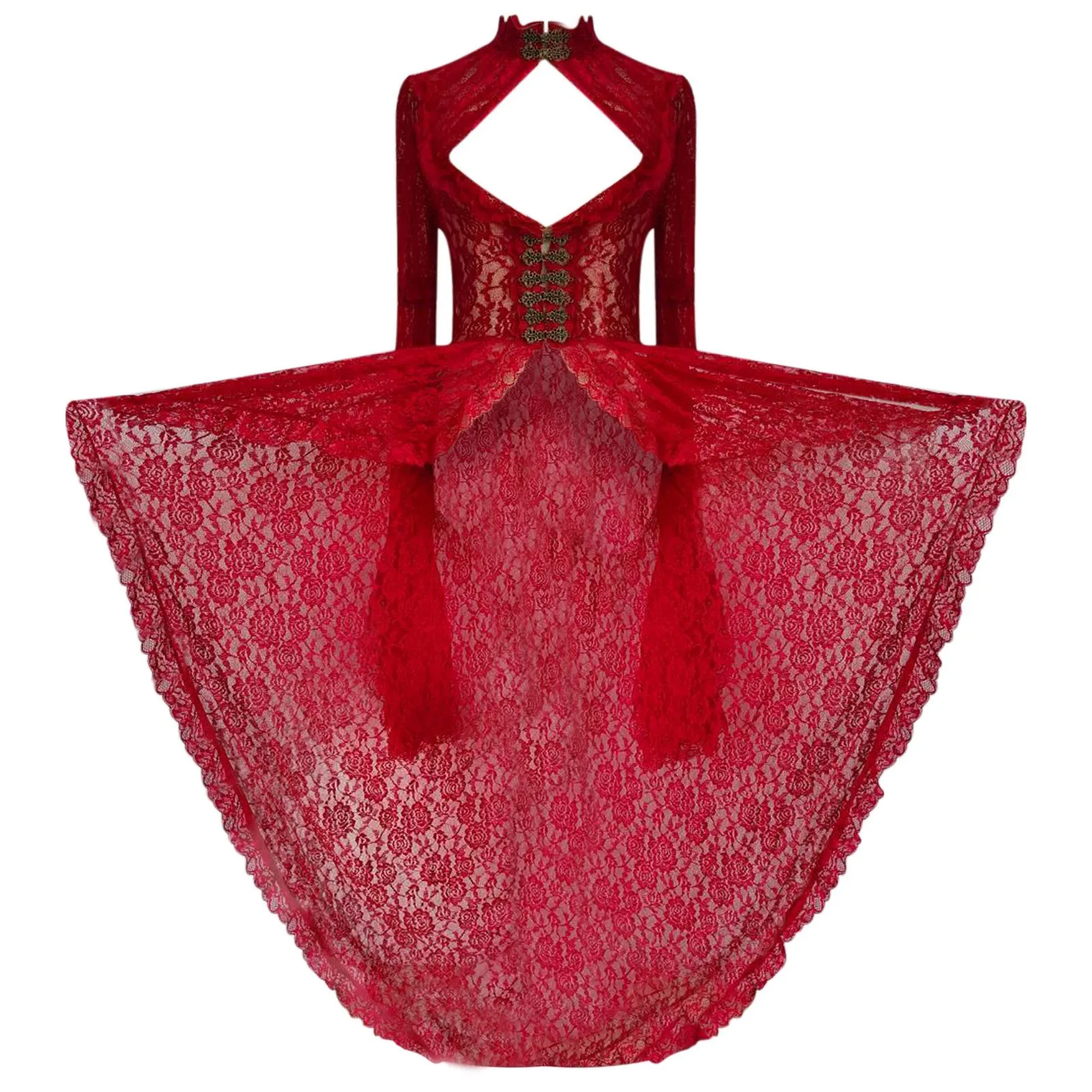 فستان عتيق من عصر النهضة في القرون الوسطى للنساء أزياء تنكرية مزهّرة بأشرطة من الدانتيل فستان محكمة بأكمام جرس فستان قوطي داكن #5