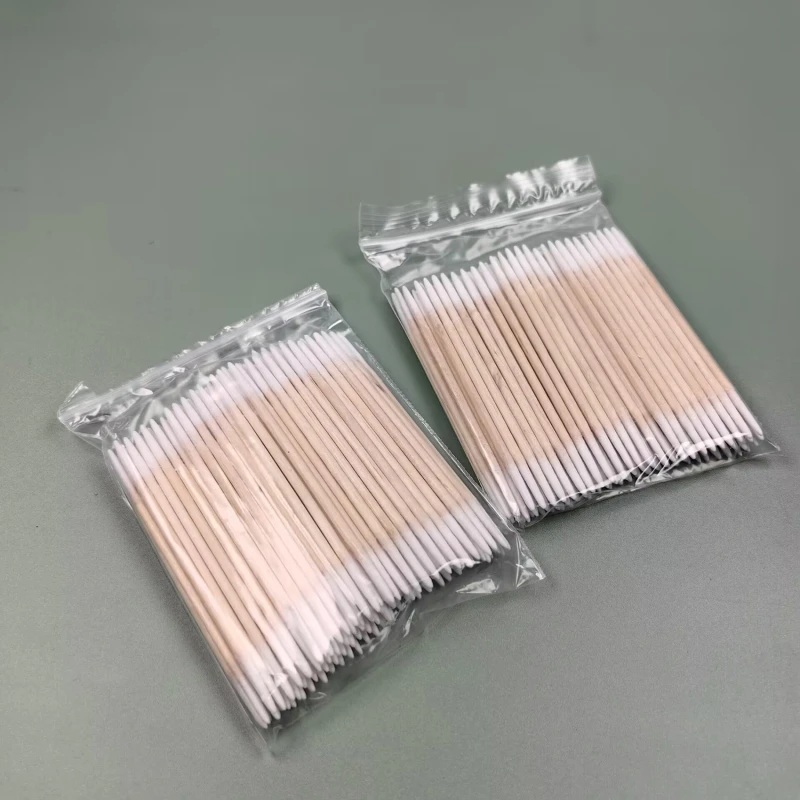 Wooden Tip Cotton Stick Long 7cm 100/300pcs Wooden Handle Tip Semi Permanent Embroidered Cotton Swabs