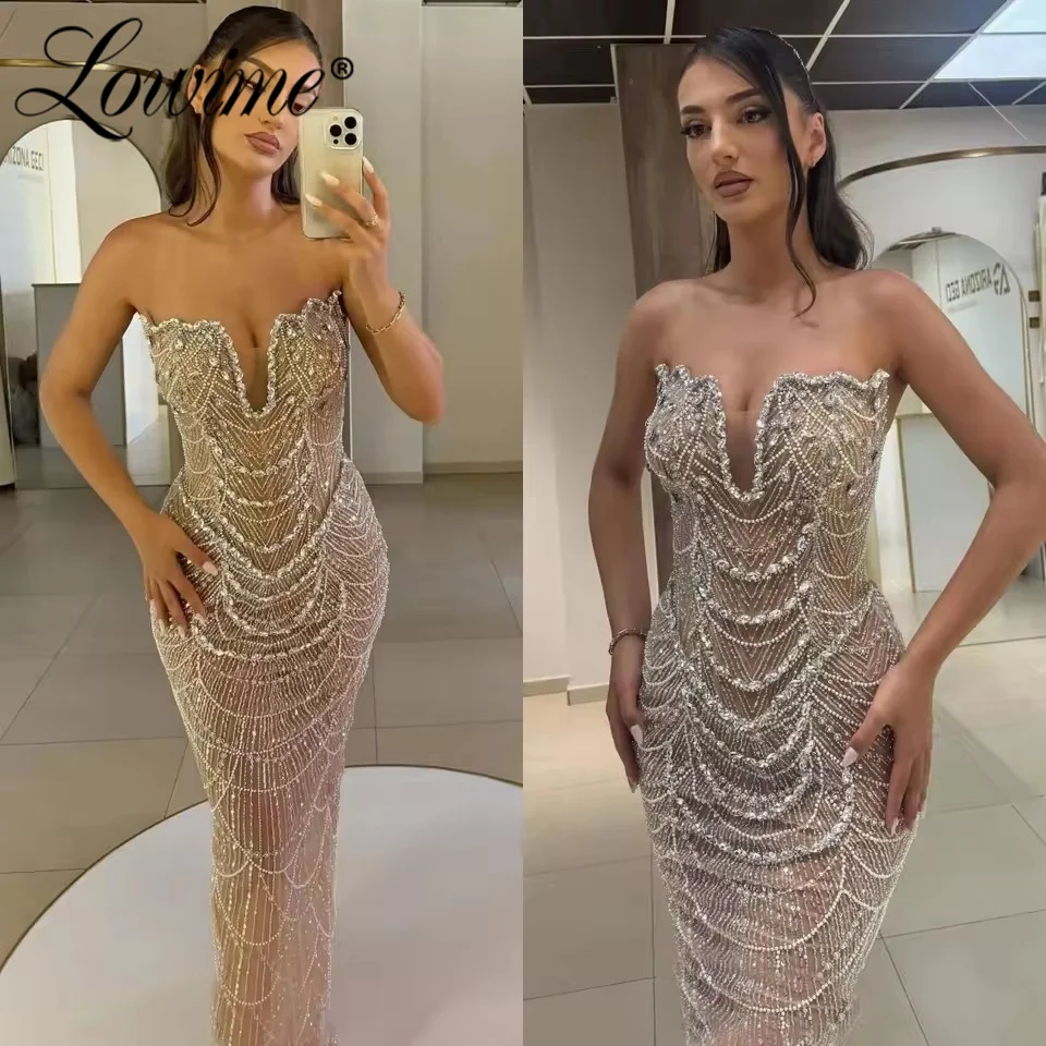 

Champagne Evening Gown Crystals Tassel Beaded Party Dress For Women Birthday Mermaid Customized Prom Dresses Robes De Soirée