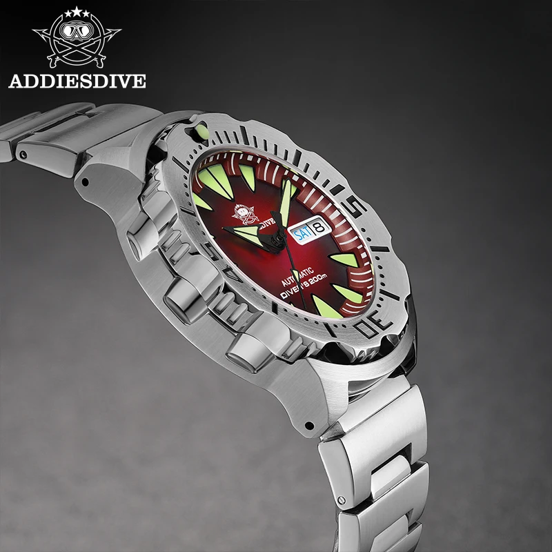 ADDIESDIVE Watches Men Fashion Cool Monster Sapphire Glass 200M Waterproof Week Display Luminous Automatic Mechanical Watch