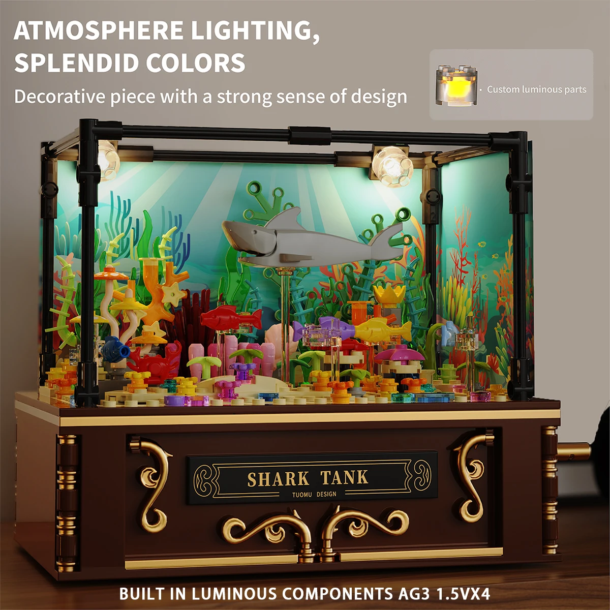 

Deep sea shark tank building blocks, hand built a moving underwater fantasy world