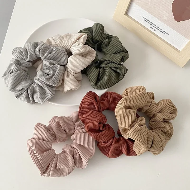 6pcs Solid Color Corduroy Stripe Hair Scrunchies Elastic Hair Bands Korean Hair Accessories For Women Girls Ponytail Headwear