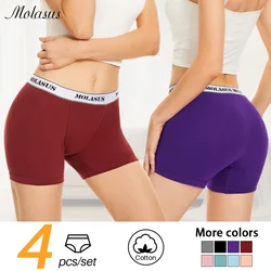 Molasus 4pcs/set Women's Boxer Briefs Ladies Comfort Safety Pants Female Seamless Boyshort Soft Breathable Panties Large Size