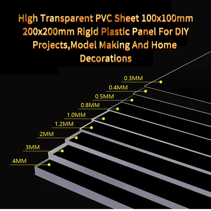 High Transparent PVC Sheet 100x100mm 200x200mm Plastic Panel Projects,Model Making And Home Decorations