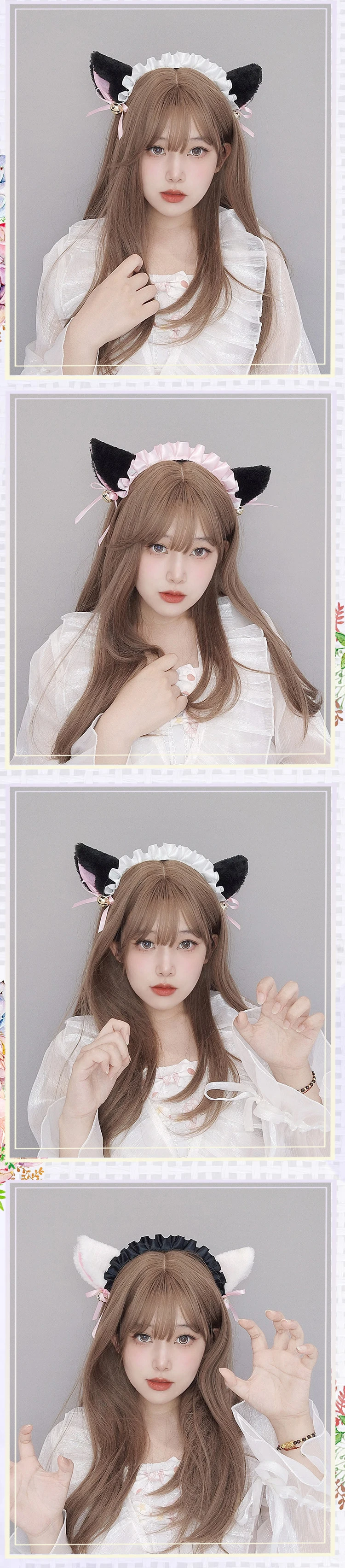Kawaii Maid Haarreif Lolita Katzenohren Kopfbedeckung Cosplay Kopfzubehör Halloween Anime Mädchen Glockenschleife Weihnachts-Haaraccessoires – Detail 4