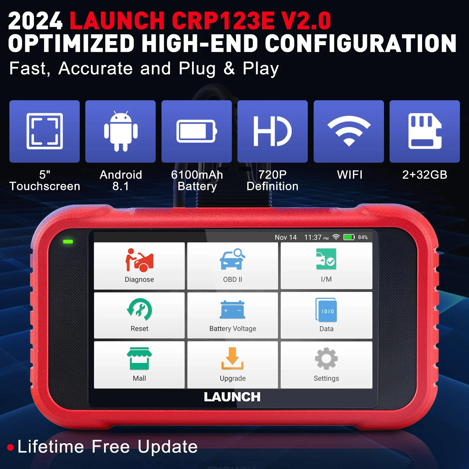 Launch CRP123E V2.0 X431 CRP123E OBD2 Automotive scanner 4 System Car diagnosis Oil ETC SAS Reset CRP123x crp123i Code reader